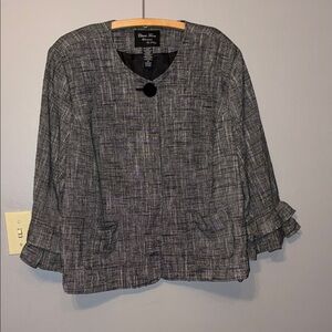 Classic Trenz Elegant Black and Gray Women's Blazer with Shoulder Pads